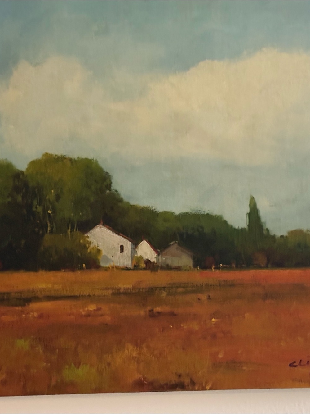 White Farmhouse Landscape Canvas Wall Art - Rustic Countryside Print